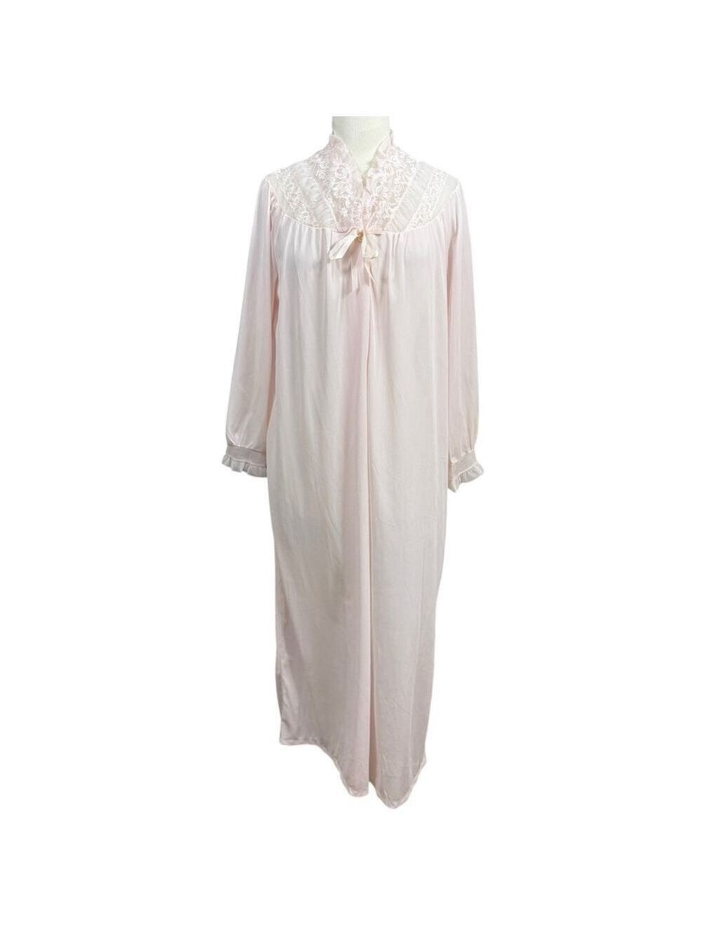 NWT Vintage Gilbreath Nightgown Size M Pink Lace Trim‎ Long Sleeve